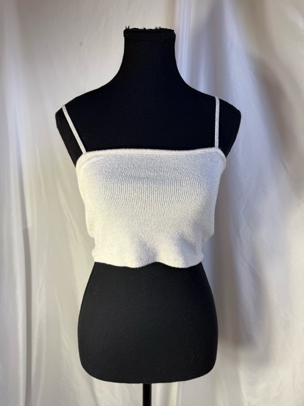 Zara Cream Ribbed Crop Camisole | Minimalist Spaghetti Strap Tank Top - Picture 2 of 7